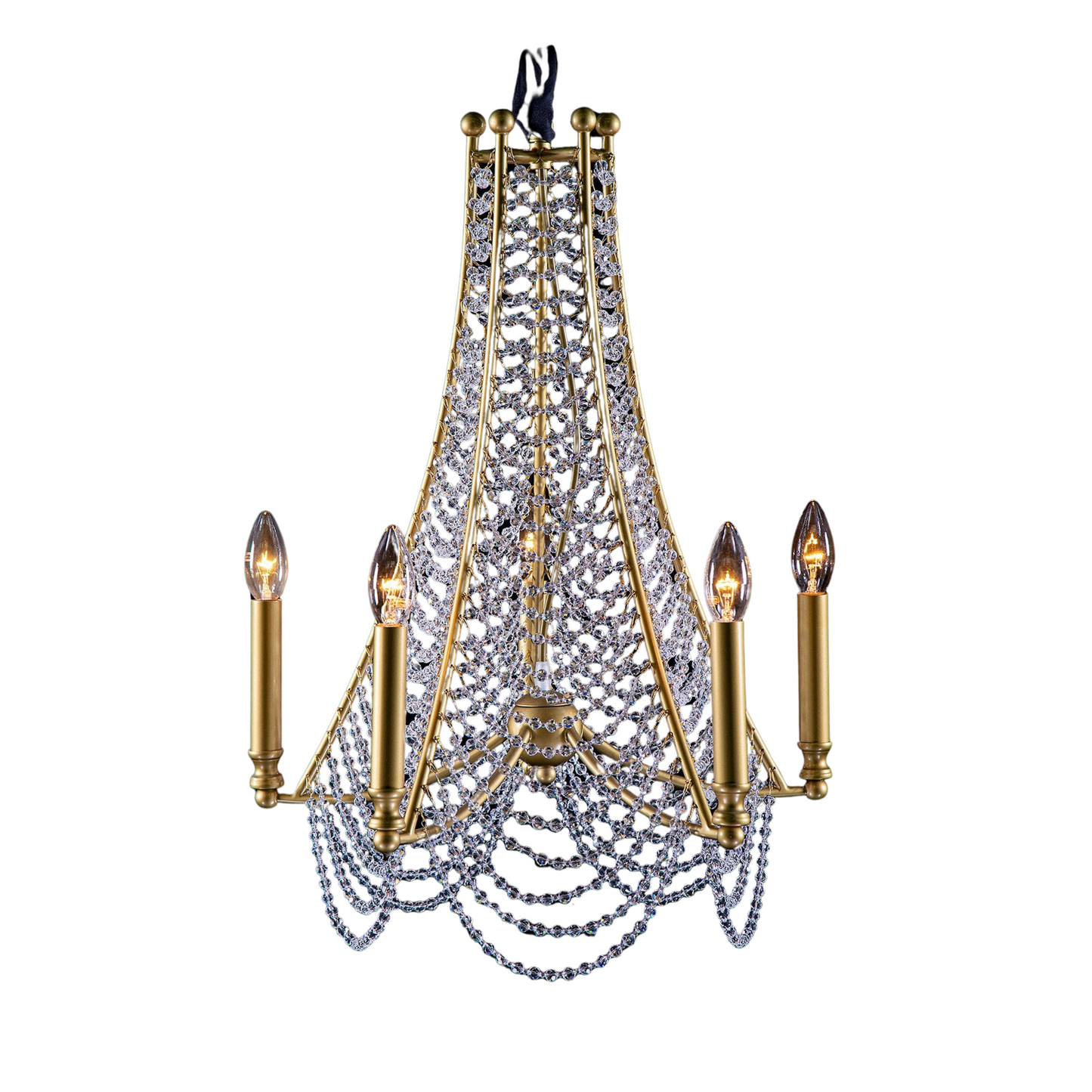 Small Brass Web Chandelier - Vintage Chandelier